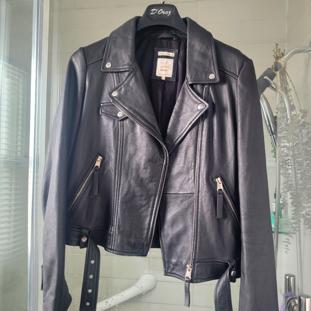Motorcycle style real leather jacket